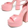 DREAM PAIRS High Heels Chunky Block Platform Heels for Women Ankle Strap Sexy Open Square Toe Heels Dressy Pumps Sandals(Pink-pat)