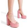 DREAM PAIRS High Heels Chunky Block Platform Heels for Women Ankle Strap Sexy Open Square Toe Heels Dressy Pumps Sandals(Pink-pat)