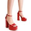 DREAM PAIRS High Heels Chunky Block Platform Heels for Women Ankle Strap Sexy Open Square Toe Heels Dressy Pumps Sandals(Red-pat)