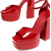 DREAM PAIRS High Heels Chunky Block Platform Heels for Women Ankle Strap Sexy Open Square Toe Heels Dressy Pumps Sandals(Red-pat)