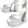 DREAM PAIRS High Heels Chunky Block Platform Heels for Women Ankle Strap Sexy Open Square Toe Heels Dressy Pumps Sandals(White-rhinestone)