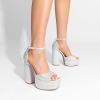DREAM PAIRS High Heels Chunky Block Platform Heels for Women Ankle Strap Sexy Open Square Toe Heels Dressy Pumps Sandals(White-rhinestone)