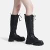 DREAM PAIRS Knee High Boots Women, Fashion Combat Boots Chunky Platform Lace Up Lug Sole Boots For Women(Black/Pu)