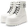 DREAM PAIRS Women Platform Combat Ankle Boots Goth Chunky High Heel Lace Up Motorcycle Booties(White)