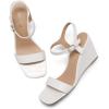 DREAM PAIRS Women’s Casual Dressy Wedge Sandals Cute Square Toe and Buckle Ankle Strappy Slingback Wedding Shoes,Sdpw224w, White, Size 8