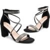 DREAM PAIRS Women’s Chunk Low Heel Pump Sandals(All Black-suede)