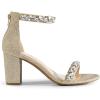 DREAM PAIRS Women’s Chunk Low Heel Pump Sandals(Gold-rhinestone)