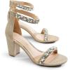 DREAM PAIRS Women’s Chunk Low Heel Pump Sandals(Gold-rhinestone)