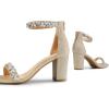 DREAM PAIRS Women’s Chunk Low Heel Pump Sandals(Gold-rhinestone)
