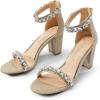 DREAM PAIRS Women’s Chunk Low Heel Pump Sandals(Gold-rhinestone)