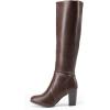 DREAM PAIRS Women’s Chunky Heel Knee High Boots(Brown-pu)