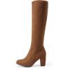 DREAM PAIRS Women’s Chunky Heel Knee High Boots(Brown-suede)