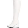 DREAM PAIRS Women’s Chunky Heel Knee High Boots(White/Pu)