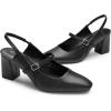 DREAM PAIRS Women’s Closed Toe Chunky High Heels Mary Jane Block Square Toe Slingback Strappy Dress Work Pumps Shoes(Black-pu)