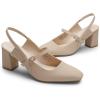 DREAM PAIRS Women’s Closed Toe Chunky High Heels Mary Jane Block Square Toe Slingback Strappy Dress Work Pumps Shoes(Nude-nubuck)