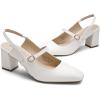 DREAM PAIRS Women’s Closed Toe Chunky High Heels Mary Jane Block Square Toe Slingback Strappy Dress Work Pumps Shoes(White-pu)