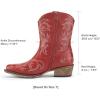DREAM PAIRS Women’s Cowboy Cowgirl Western Boots Embroidered Stitched Ankle Boots Square Toe Chunky Heel Fashion Short Booties with Zipper(Red)