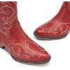 DREAM PAIRS Women’s Cowboy Cowgirl Western Boots Embroidered Stitched Ankle Boots Square Toe Chunky Heel Fashion Short Booties with Zipper(Red)