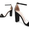 DREAM PAIRS Women’s Hi-Chunk High Heel Pump Sandals(Black/Suede)