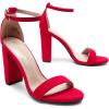 DREAM PAIRS Women’s Hi-Chunk High Heel Pump Sandals(Red/Suede)