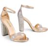 DREAM PAIRS Women’s Hi-Chunk High Heel Pump Sandals(Rose Gold-rhinestone)