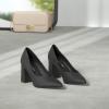 DREAM PAIRS Women’s High Chunky Closed Toe Block Heels Pointed Toe Wedding Party Elegant Slip On Pumps Shoes(Black/Pu)