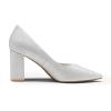 DREAM PAIRS Women’s High Chunky Closed Toe Block Heels Pointed Toe Wedding Party Elegant Slip On Pumps Shoes(Silver)