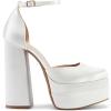DREAM PAIRS Women’s High Chunky Platform Closed Toe Block Heels Square Toe Ankle Strap Dress Wedding Party Pumps Shoes Aurelia(White-satin)
