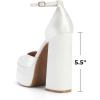 DREAM PAIRS Women’s High Chunky Platform Closed Toe Block Heels Square Toe Ankle Strap Dress Wedding Party Pumps Shoes Aurelia(White-satin)