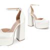 DREAM PAIRS Women’s High Chunky Platform Closed Toe Block Heels Square Toe Ankle Strap Dress Wedding Party Pumps Shoes Aurelia(White-satin)