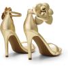 DREAM PAIRS Women’s High Heels Flower Ankle Strap Stilettos Round Open Toe Dressy Sexy Sandals(Gold-pu)