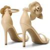 DREAM PAIRS Women’s High Heels Flower Ankle Strap Stilettos Round Open Toe Dressy Sexy Sandals(Nude-pu)