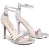 DREAM PAIRS Women’s High Heels Flower Ankle Strap Stilettos Round Open Toe Dressy Sexy Sandals(Silver-rhinestone)
