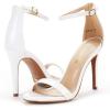 DREAM PAIRS Women’s High Heels Flower Ankle Strap Stilettos Round Open Toe Dressy Sexy Sandals(White/Pat)
