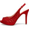 DREAM PAIRS Women’s High Heels Platform Dress Rhinestones Peep Toe Pumps Shoes(Red/Suede)