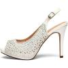 DREAM PAIRS Women’s High Heels Platform Dress Rhinestones Peep Toe Pumps Shoes(White/Glitter)