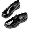 DREAM PAIRS Womens Loafers, Lug Sole Slip On Platform Chunky Penny Loafers for Women Dressy and Work, Business Casual Shoes for Women(Black-pat)