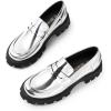 DREAM PAIRS Womens Loafers, Lug Sole Slip On Platform Chunky Penny Loafers for Women Dressy and Work, Business Casual Shoes for Women(Silver-pat)