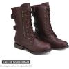 DREAM PAIRS Women’s Mid Calf Built-in Wallet Pocket Lace up Military Combat Boots(Burgundy)