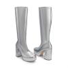 DREAM PAIRS Women’s Platform Knee High Boots Chunky Block Heel Side Zipper Cute Gogo Boots(Silver-pu)