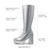 DREAM PAIRS Women’s Platform Knee High Boots Chunky Block Heel Side Zipper Cute Gogo Boots(Silver-pu)