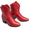 DREAM PAIRS Women’s Western Cowboy Cowgirl Embroidered Ankle Boots Fashion Low chunky Heel Round Toe Fall Short Booties Shoes(Red)