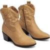 DREAM PAIRS Women’s Western Cowboy Cowgirl Embroidered Ankle Boots Fashion Low chunky Heel Round Toe Fall Short Booties Shoes(Tan)