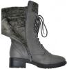 DREAM PAIRS Women’s Winter Lace up Mid Calf Combat Riding Military Boots(Grey)