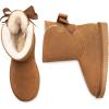DREAM PAIRS Women’s Winter Snow Boots FuzzyChic Bow Genuine Suede Leather Faux Fur Lining Memory Foam Warm Winter Short Booties for Outdoor Indoor(Chestnut)