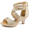 DREAM PAIRS Girls Sandals Low Heel Dress Pump Sandals(Gold-2)