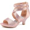 DREAM PAIRS Girls Sandals Low Heel Dress Pump Sandals(Pink-2)