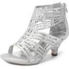 DREAM PAIRS Girls Sandals Low Heel Dress Pump Sandals(Silver-1)