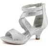 DREAM PAIRS Girls Sandals Low Heel Dress Pump Sandals(Silver-2)