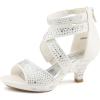 DREAM PAIRS Girls Sandals Low Heel Dress Pump Sandals(White-2)